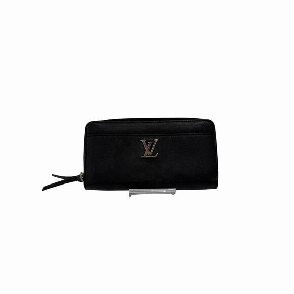 Louis Vuitton Zippy Lock Me Long Wallet Black Calfskin Leather Logo Accent - Picture 1 of 4